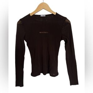 Byblos Blu Brown Sheer Long Sleeve Knit Top - Size 8